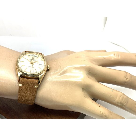 Rolex Men's Watch 1803 Day Date Vintage Swiss Automatic 18k Gold Leather 36mm - Picture 3 of 14
